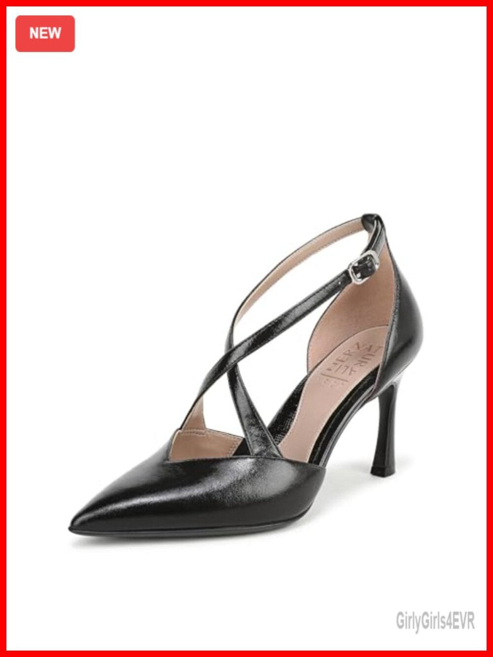 Naturalizer Angelina Leather Pump Flared Stiletto Heel Crisscross Straps